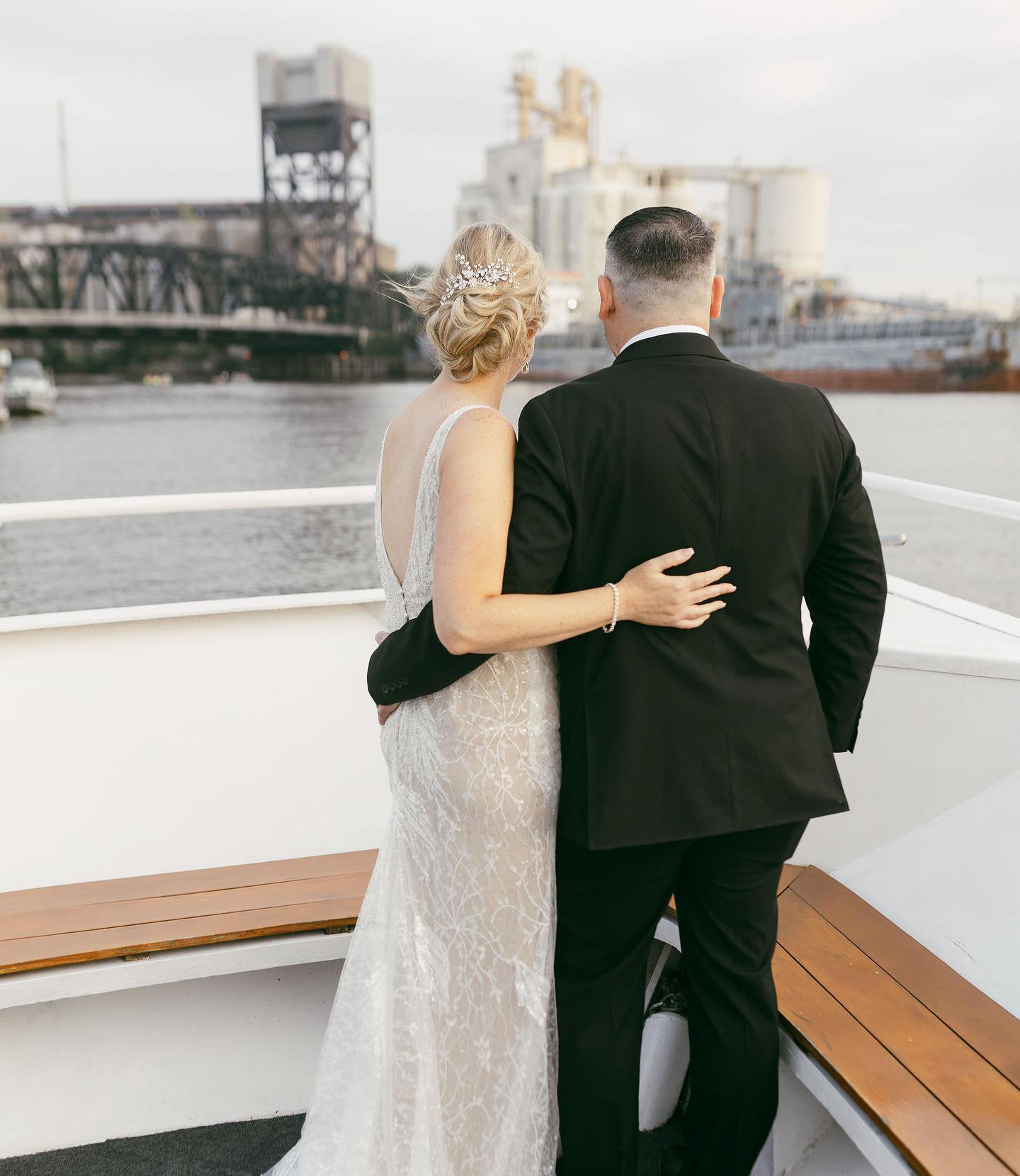 image of a wedding couple aboard the Grand Lady